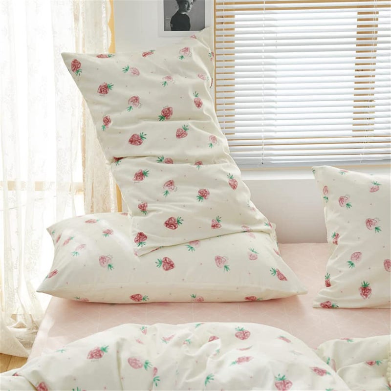 DREAMINGO Cute Strawberry Duvet Cover Twin Kids Girls Bedding Set Kawaii Bedroom Decor Cotton Quilt Cover with Zipper Lightweight 3 Piece Bed Set with 2 Pillow Cases, Cream White - Image 4